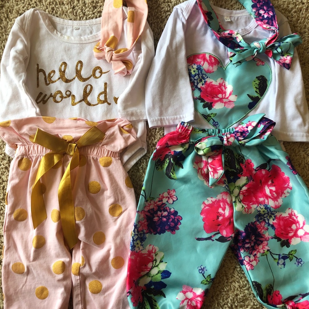 🎊3/$10 Baby Girls 3 Piece Romper Outfits - Picture 2 of 6